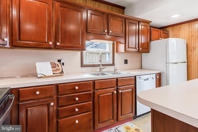 kitchen with sink and white appliances