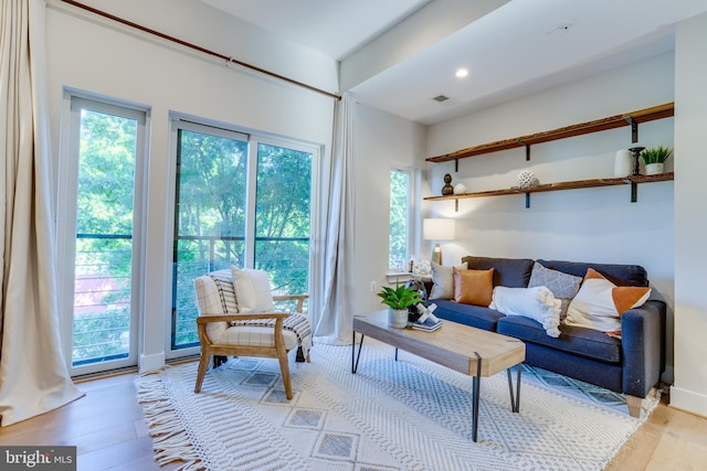 sitting room with plenty of natural light and light wood-type flooring