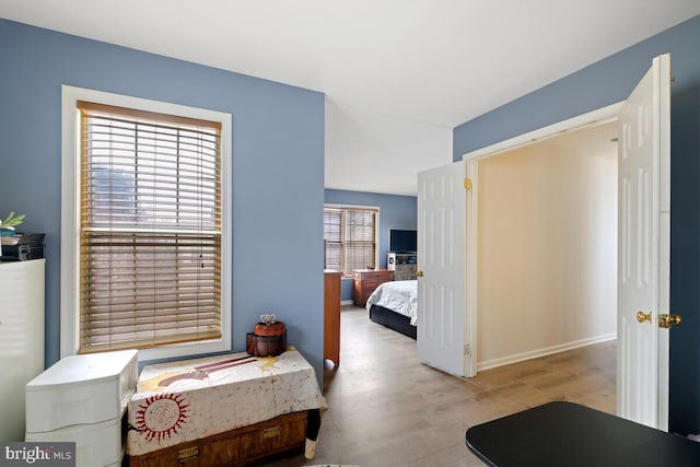 bedroom with light hardwood / wood-style flooring