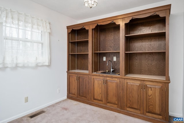 interior space with sink and light carpet