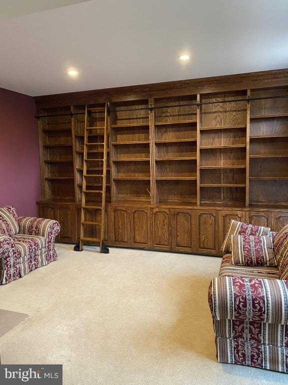 living area with light colored carpet