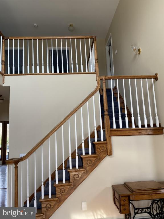 staircase featuring a high ceiling