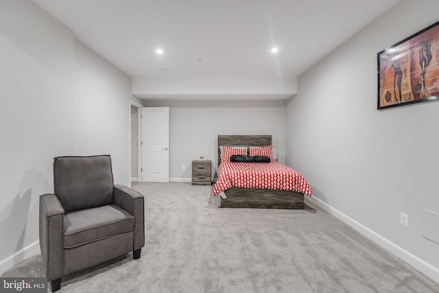 bedroom with recessed lighting, carpet, and baseboards