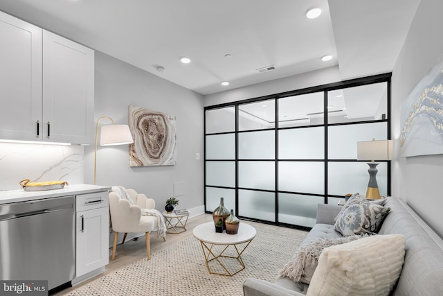 living room featuring light wood-type flooring