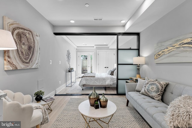 living room with light wood-type flooring