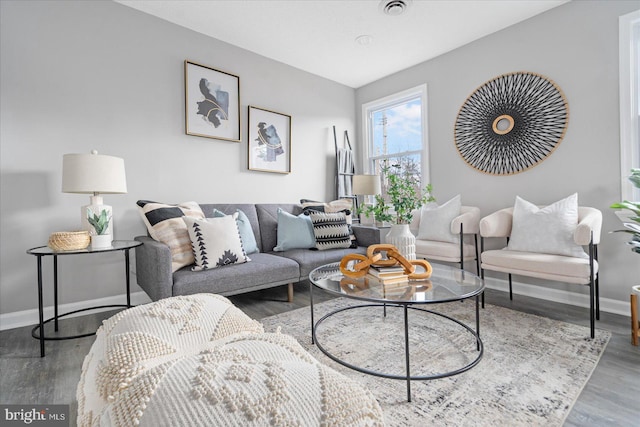 living room with hardwood / wood-style flooring