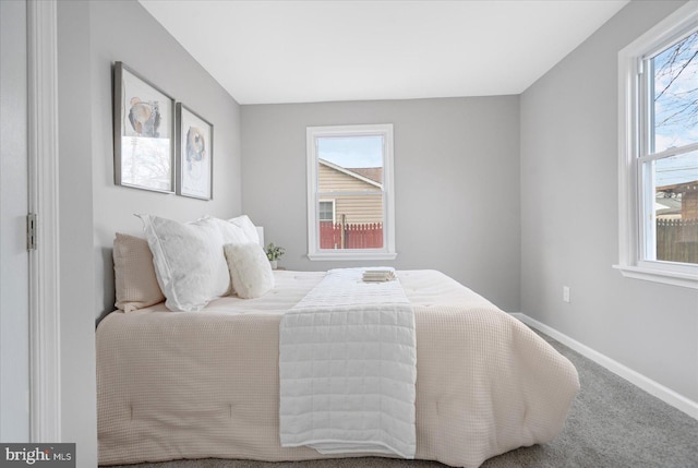 carpeted bedroom with multiple windows