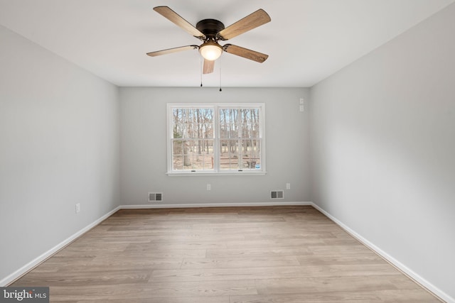 unfurnished room featuring ceiling fan and light wood-type flooring