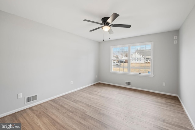 spare room featuring ceiling fan and light wood-type flooring