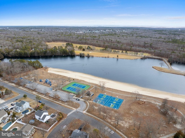 aerial view with a water view