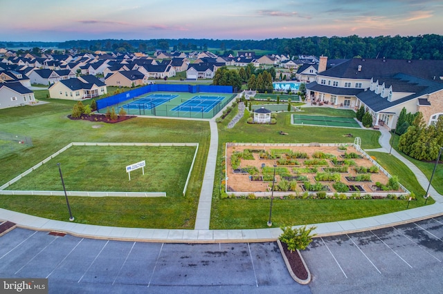 view of aerial view at dusk