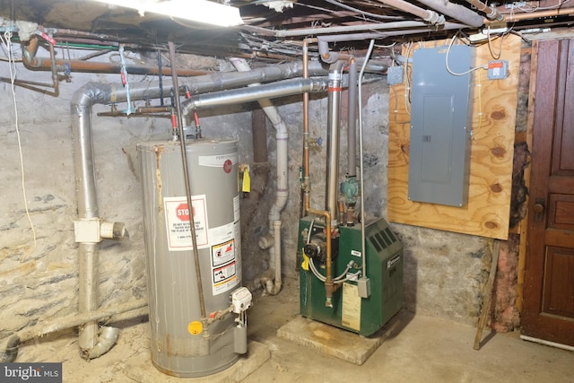 utilities with electric panel and gas water heater