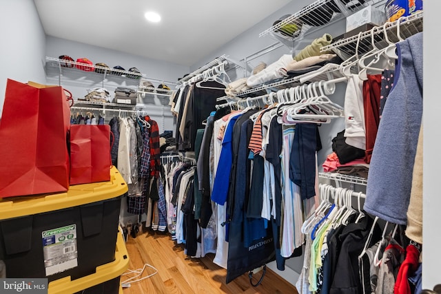 spacious closet with hardwood / wood-style floors