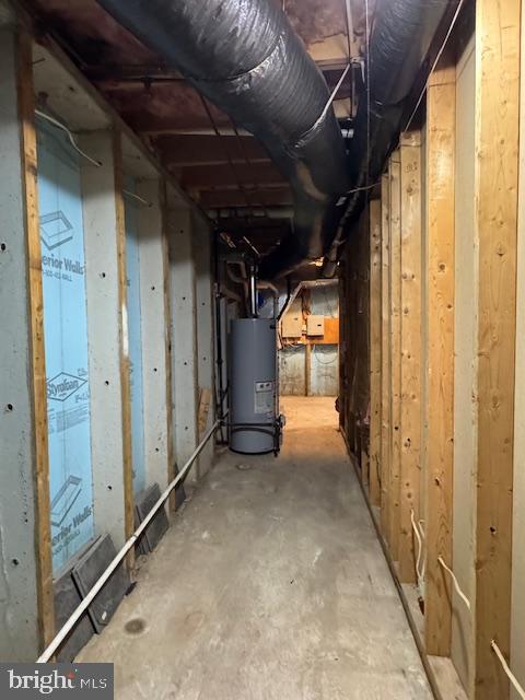 basement featuring gas water heater