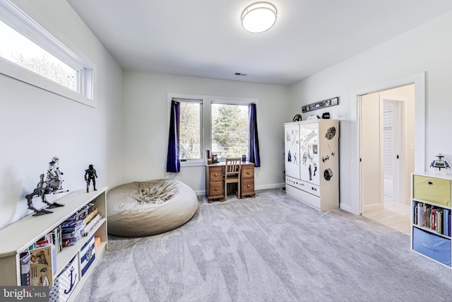 sitting room with light colored carpet