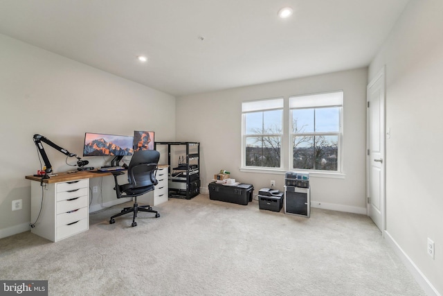 view of carpeted home office