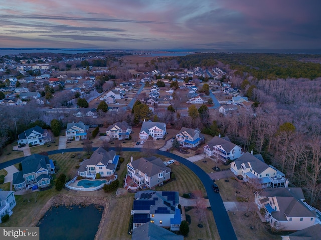 view of aerial view at dusk