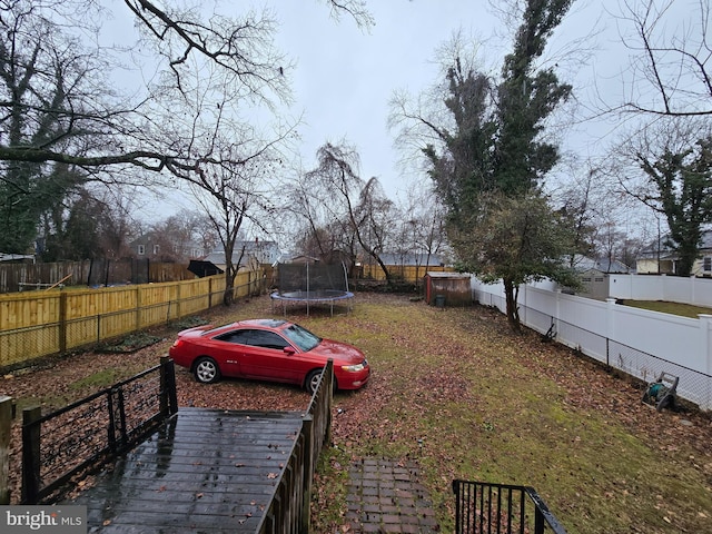 view of yard with a trampoline