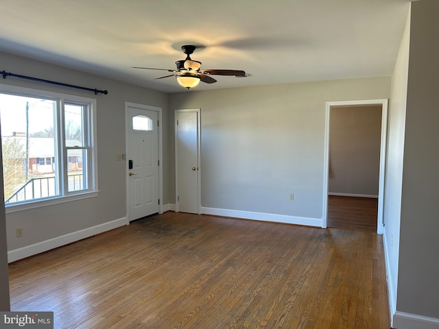 entryway featuring hardwood / wood-style floors and ceiling fan