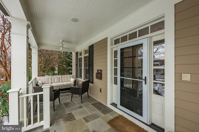 view of patio featuring outdoor lounge area and ceiling fan