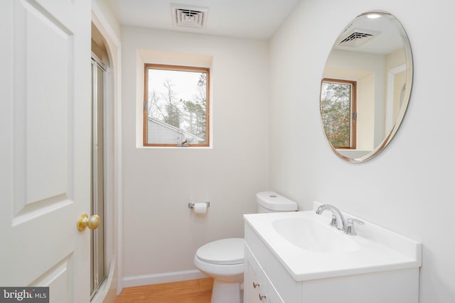 bathroom featuring vanity, toilet, and wood-type flooring