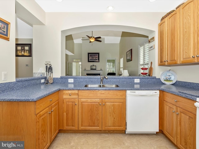 kitchen featuring sink, ceiling fan, and dishwasher