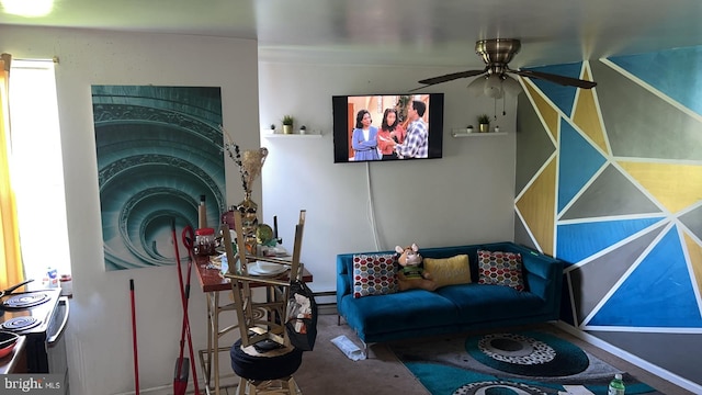 living room featuring ceiling fan