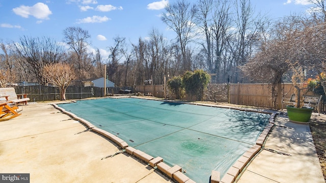 view of swimming pool with a patio, a fenced backyard, and a fenced in pool