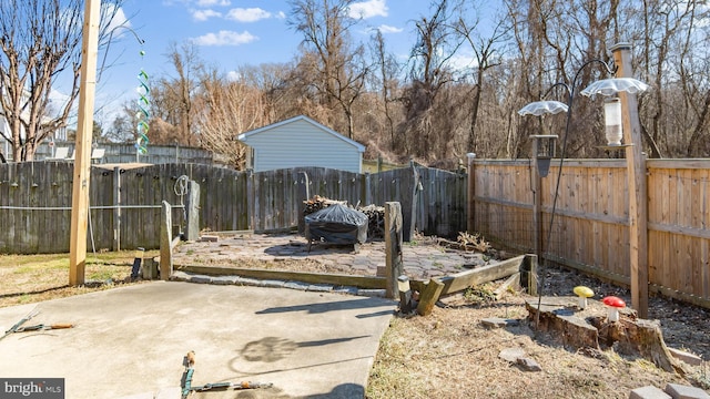 view of yard featuring a patio and a fenced backyard