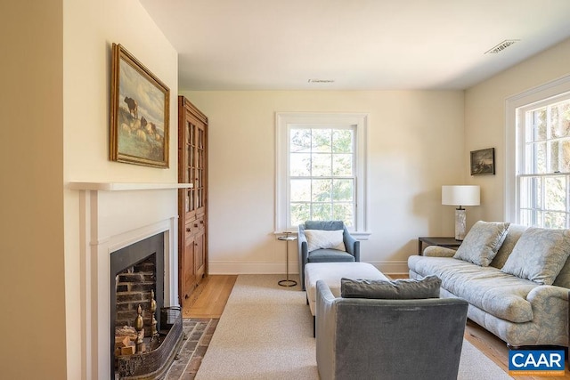 living room with light wood-type flooring