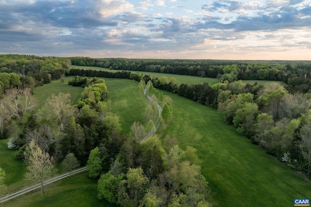 aerial view at dusk with a rural view