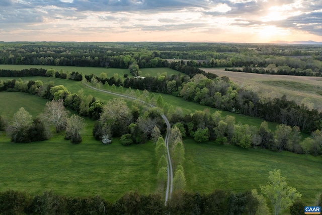 aerial view at dusk with a rural view