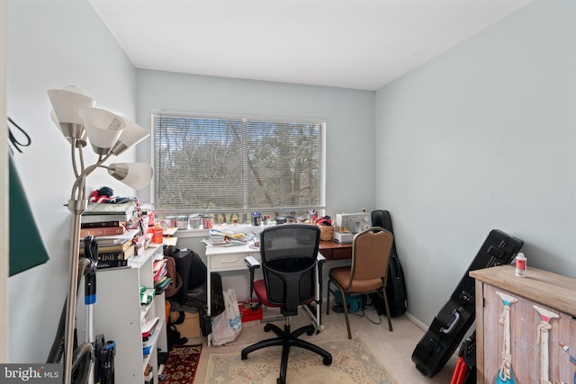 home office with light carpet