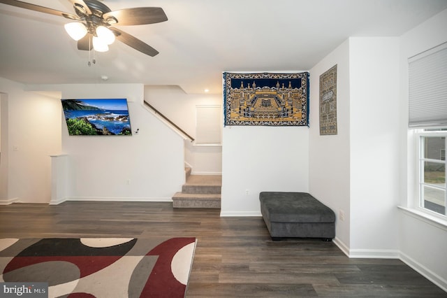 interior space featuring dark hardwood / wood-style floors and ceiling fan