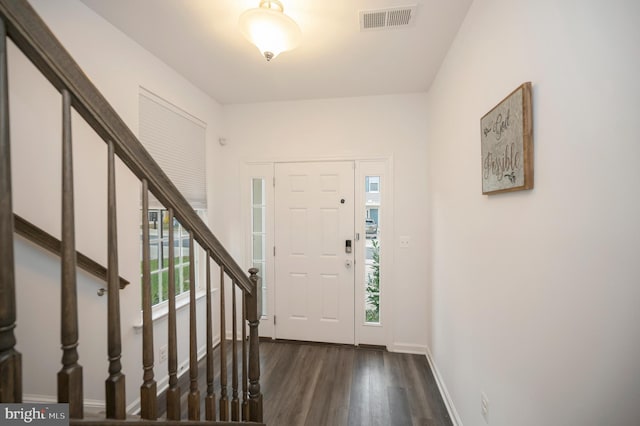 foyer featuring a wealth of natural light and dark hardwood / wood-style floors