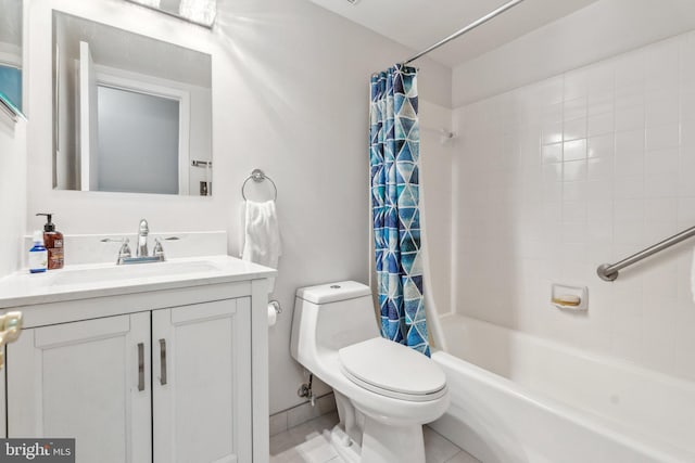 full bathroom with vanity, tile patterned floors, toilet, and shower / bath combo