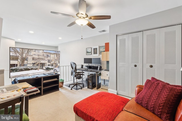 home office with ceiling fan