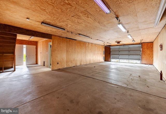 garage with wooden walls