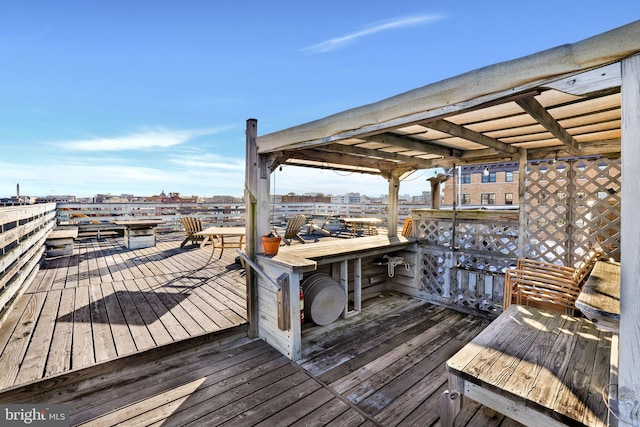 deck featuring an outdoor bar