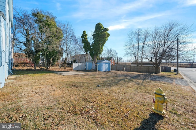 view of yard with a storage unit