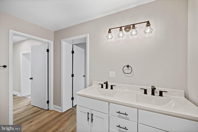 bathroom with vanity and wood-type flooring