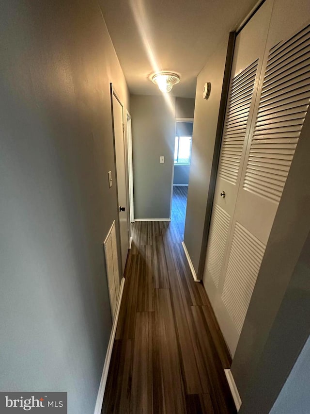 hallway with dark hardwood / wood-style floors