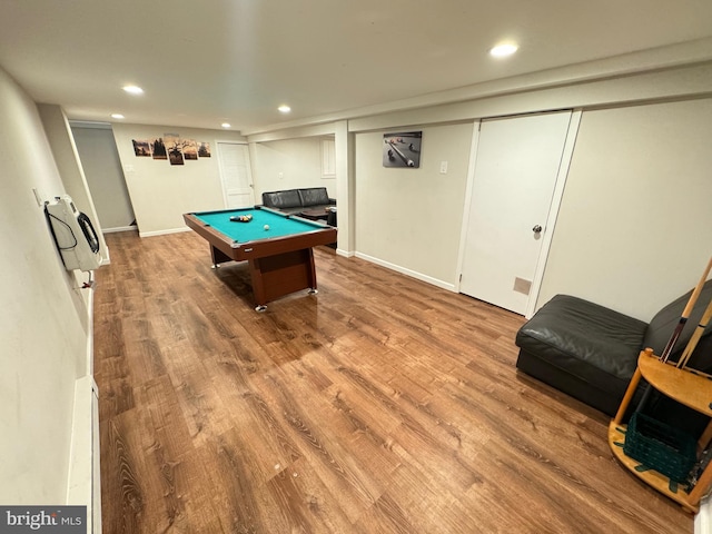 playroom featuring hardwood / wood-style flooring and pool table