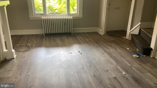 interior space with hardwood / wood-style flooring and radiator heating unit