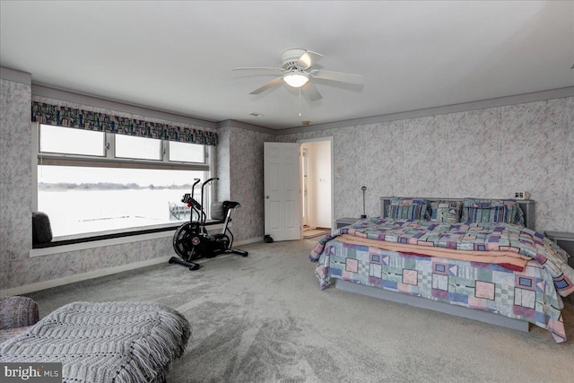 bedroom featuring carpet and ceiling fan