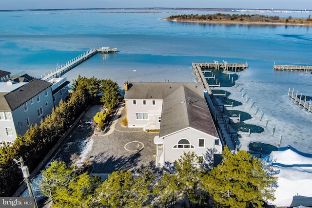 aerial view featuring a water view