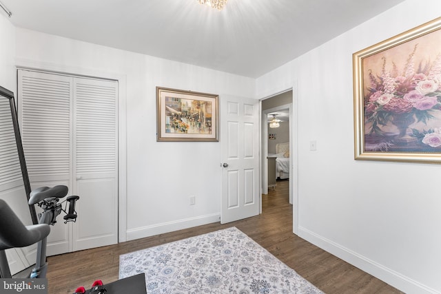 interior space with dark wood finished floors and baseboards