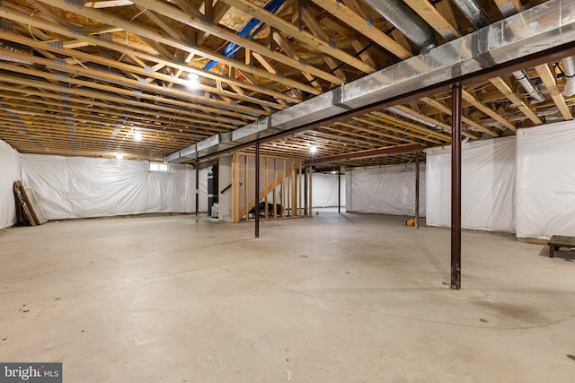 view of unfinished basement