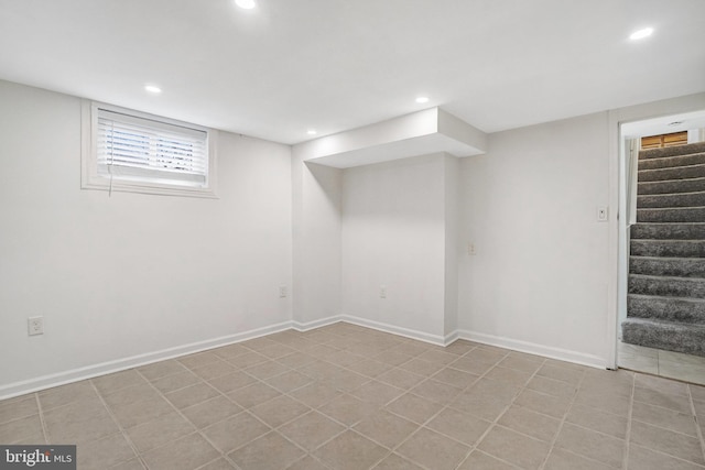 basement with light tile patterned floors