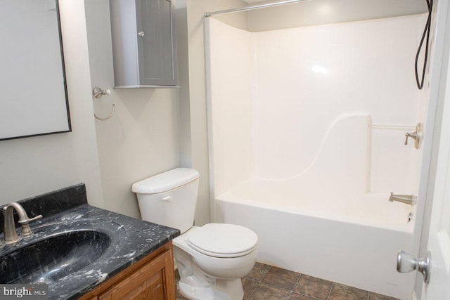 full bathroom with vanity, toilet, and bathing tub / shower combination